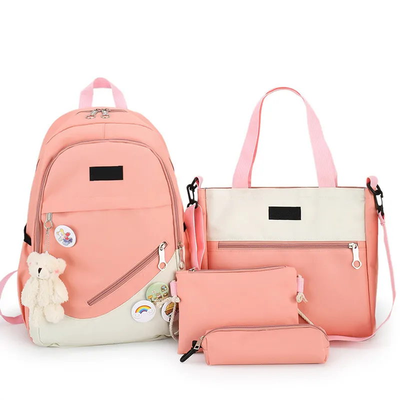 2022 Fashion Ladies High Quantity Schoolbags Set 4 Pieces In 1 Back Bags and messenger bags set Canvas Girls Pink Backpack Sets