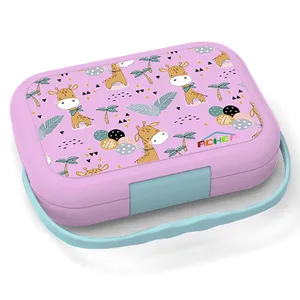 Aohea plastic pp kids bento box with handle plastic dishwasher safe 4 compartments bpa free lunch box