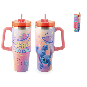 Bicchiere in acciaio inossidabile Stitch Space Rocks da 0,9 litri con cannuccia e manico - Product Image 1