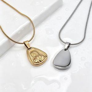 yunnique Virgin Mary Pendant Necklace Stainless Steel Gold Plated For Men Women Clavicle Chain Fashion Jewelry <b>Gift</b> - Product Image 4