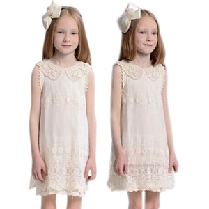 Dernière collection de vêtements pour enfants, robe courte sans manches en dentelle douce avec perles pour filles - Product Image 1
