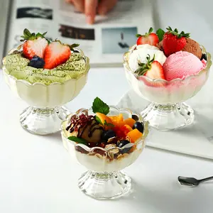 Cuencos de postre con diseño de loto clásico, taza de helado de vidrio transparente para fruta, ensalada, pudín