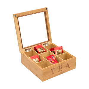 Caja de Té de Bambú con 9 Compartimentos y Tapa de Vidrio para Almacenamiento de Té y Empaque de Regalos - Product Image 5