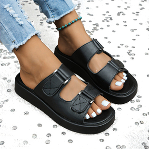 Sandales décontractées et élégantes pour femmes à semelle épaisse, double boucle, bout ouvert, pour la plage et l'extérieur, respirantes, en caoutchouc - Product Image 3