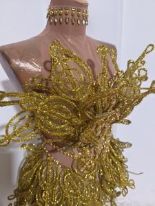 Ensemble de <span class=keywords><strong>tenue</strong></span> de scène de luxe doré métallisé pour salle de bal, avec broderie structurée 3D, vente en gros d'usine, pour chanteurs et danseurs - Product Image 2
