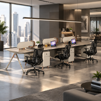 Ensemble de poste de travail modulaire pour 6 personnes, bureau en bois avec écrans de séparation, chaise de bureau ergonomique pour projet de bureau
