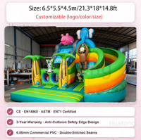 Structure gonflable commerciale à thème animaux de la jungle avec toboggan pour enfants, idéale pour les fêtes en extérieur et la location