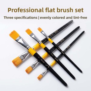 Ensemble de pinceaux plats professionnels à poils en nylon pour aquarelle et <span class=keywords><strong>peinture</strong></span> à l'huile, application épaisse et uniforme, sans perte de poils, grandes, moyennes et petites tailles - Product Image 1