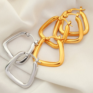 Pendientes de Aro Modernos Geométricos Chapados en Oro de 18K con Incrustaciones de Zirconia en Acero de Titanio para Fiesta - Product Image 2