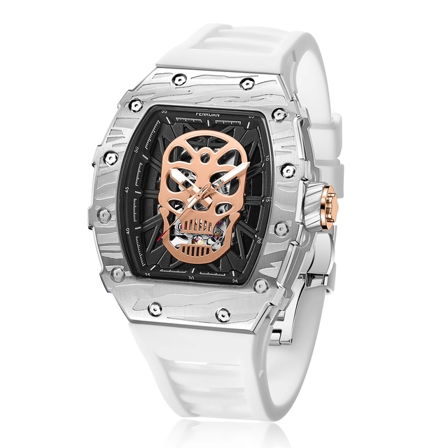 8N24 Japanese Mechanical Movement Automatic Mechanical Watches Men's Watch Luxury Wine Barrel Silicone Strap Sport Watch