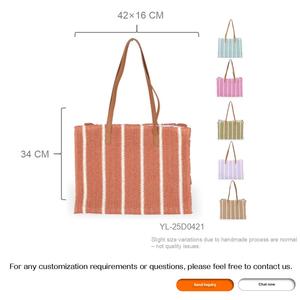 Grand <span class=keywords><strong>sac</strong></span> fourre-tout en paille rayée personnalisé avec poignées en PU multicolores, personnalisable, pour la plage, l'été, les voyages, le shopping, un cadeau pour femmes - Product Image 3