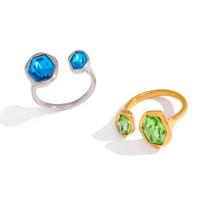 Bague géométrique en zircon, sertie de pierres en acier inoxydable, bijoux de mode pour femmes, cadeau - Product Image 5