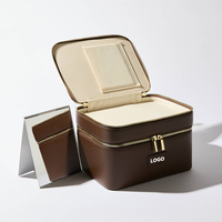 Trousses de maquillage en cuir Saffiano texturé, trousse de toilette de voyage, organiseur de cosmétiques, fermeture éclair étanche, grande capacité, pochette de maquillage