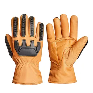Custom Waterproof Work Anti Cut Impact Safety Oilfield Tpr Mechanic Leather Gloves For Construction Workers