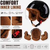 Casque de moto demi-face respirant avec doublure, casque de moto ouvert, coque ABS, casque de scooter 3/4