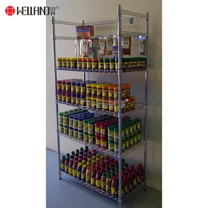 Rak Display kawat logam desain Supermarket rak penyimpanan kaleng berdiri makanan ringan