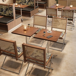 Conjunto de Muebles de Madera Sólida para Restaurante Comercial, Personalizado, Estilo del Sudeste Asiático, Asientos Tipo Booth, Mesa Retro Francesa, Estilo Cafetería Occidental - Product Image 1