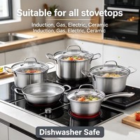 Ensemble de casseroles en acier inoxydable écologiques de qualité supérieure, avec couvercles en verre, non toxiques, compatibles induction et gaz, lavables au lave-vaisselle et au four