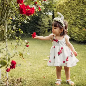 Baju Anak Bayi Grosir Baju Anak Perempuan Bunga Bordir Kustom Gaun Pesta Bunga untuk Anak Perempuan