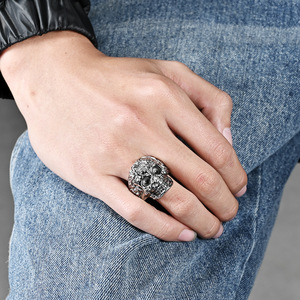 Punk Retro Hip Hop Fashion Floral Skull <b>Titanium</b> Steel <b>Ring</b> for Men - Niche Personalized Jewelry Wholesale - Product Image 1