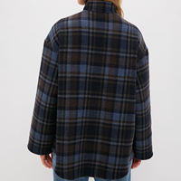 Nouvelle Veste Shacket Réversible à Carreaux Bleu Marine pour Femme, Col Pointu, Boutons sur le Devant, Poches à Rabat – Vente en Gros