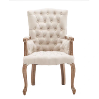 Fauteuil de salle à manger capitonné en bois de style victorien français, avec cadre en bois massif et revêtement en lin, idéal pour hôtel - Vente chaude