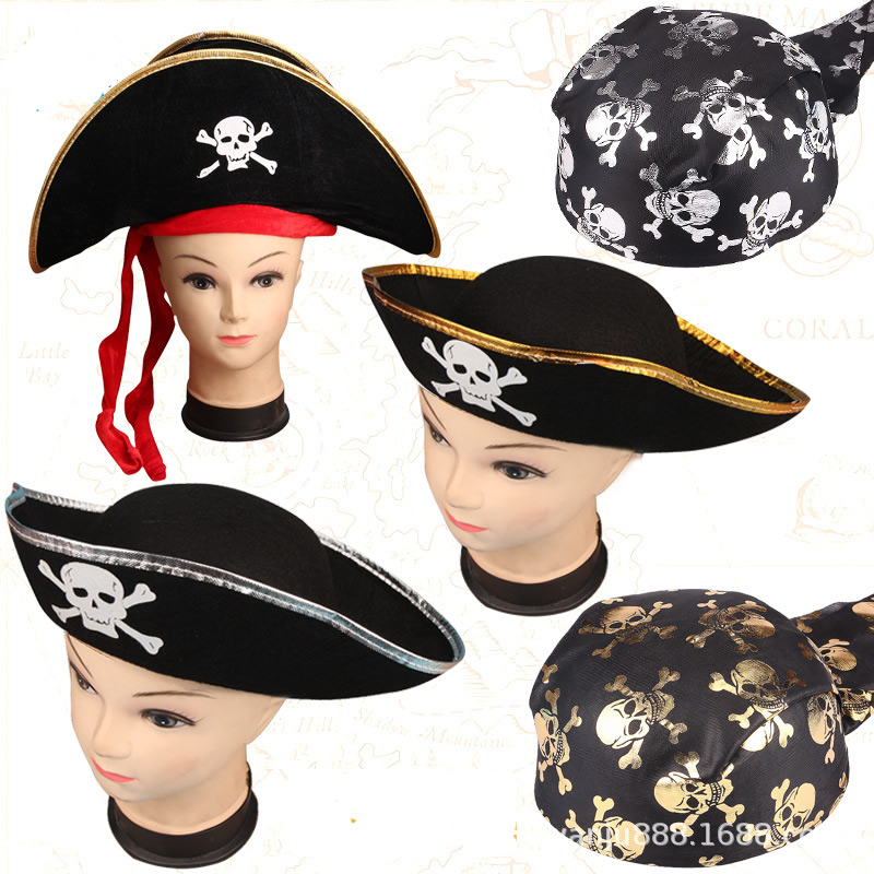 Sombrero de pirata caribeño con estampado de Calavera, accesorios de disfraz de pirata, decoraciones de fiesta personalizadas, A401112