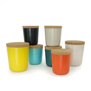 Tarro de cerámica para almacenamiento de alimentos, recipiente de cocina con tapa de madera, el más vendido
