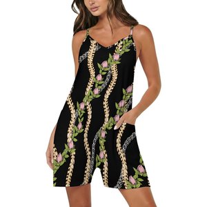 <span class=keywords><strong>Tuta</strong></span> corta con spalline sottili, scollo a V, stampa <span class=keywords><strong>floreale</strong></span> tropicale, con tasche, casual, per vacanze al mare, <span class=keywords><strong>tuta</strong></span> intera. - Product Image 4