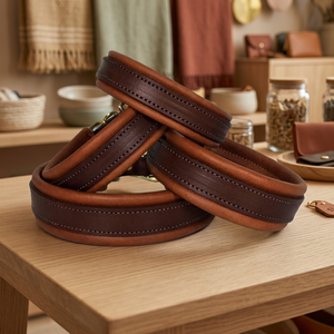 Handmade 100% Genuine Cow Leather <b>Dog</b> <b>Collar</b> Simple Classic Solid Rivet Soft Padding Available All Sizes Direct Wholesale - Product Image 2