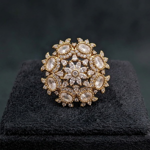 Luxury Gold Plated Floral Cubic Zirconia <b>Adjustable</b> <b>Ring</b> for Women Statement Cocktail Wedding Party Fashion Jewelry - Product Image 3