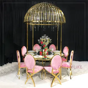 Wholesale Modern Gold Stainless Steel Mirror Glass round Dining Table for Weddings Events Banquets Parties Outdoor Hotel Use