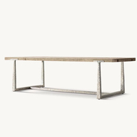 RH Couture-Table de salle à manger en T, base en laiton massif coulé à la cire perdue avec finition patinée, dessus en chêne brossé à la main pour intérieurs de luxe