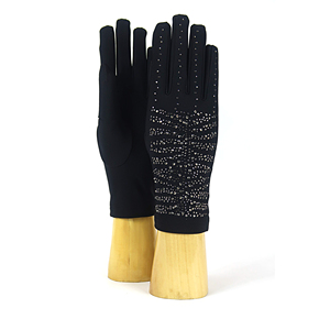 Guantes de Mujer Hechos en Italia, Guantes de Moda, Guantes de Tela con Pedrería. Brillante y para ocasiones elegantes. Material elástico - Product Image 1