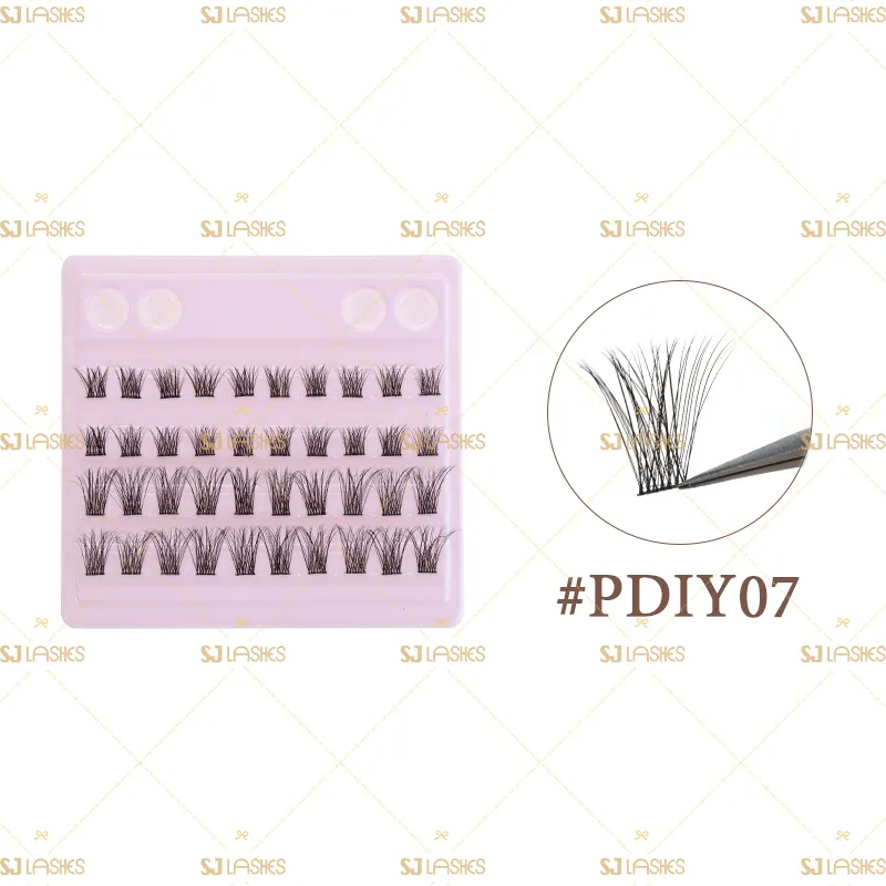 Wholesale price free sample cluster lashes diy lash extensions pink custom box and label delightfully soft and light weight