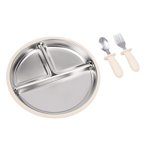 Juego de alimentación <span class=keywords><strong>para</strong></span> bebés OEM/ODM, plato de acero inoxidable, tenedor, cuchara, plato dividido con ventosa antideslizante <span class=keywords><strong>para</strong></span> la alimentación de niños - Product Image 1