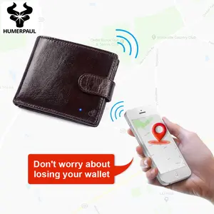 Humerpaul carteira inteligente de couro, carteira inteligente masculina feita em couro com tecnologia azul anti-perda, com gps, para uso remoto