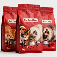 Sac de nourriture pour chat imprimé sur mesure en usine, série rouge, pochette à huit soudures latérales avec fermeture éclair refermable pour 5 kg de nourriture pour chat