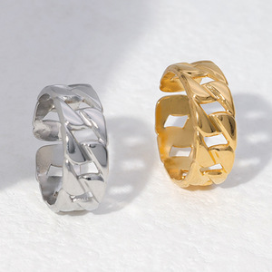 Anlaufbeständige Hip-Hop 18K vergoldete Edelstahl Punk Schmuck Kubanische Gliederkette Motiv Offene Verstellbare Unisex Y2K Ringe - Product Image 1