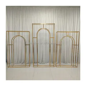 Wedding Decoration Flower Stand Backdrop Gold Stainless Steel Frame Wedding Metal Arch Backdrop Stand 3 Piece