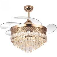 Ventilateur de plafond avec lustre en cristal de luxe pour chambre à coucher, avec télécommande, design européen, LED