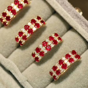 Aazuo, Joyería Fina de 18K, Oro Amarillo Sólido, Rubí Natural, Diamantes Reales, Pendientes de Gancho con Línea de Tenis, Regalo para Damas, Uso Diario - Product Image 3