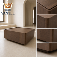 Table basse d'hôtel moderne, table carrée en bois sur mesure avec coins arrondis pour hall d'hôtel, salon et projets de villas