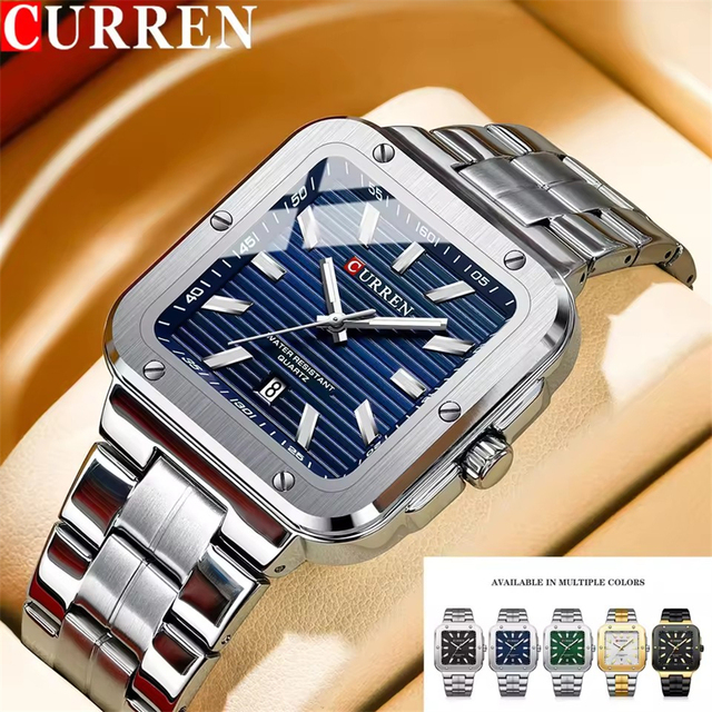 CURREN 8479 Brand Fashion Men's Quartz Watch Elegant Square Dial Calendar Waterproof Steel Strap Business Casual Watches for Man