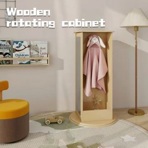 Wooden Children's Multifunctional Wardrobe Bookshelf Multi-Layer <b>Storage</b> Rotating Floor Mirror <b>Clothes</b> Hanging Sorting Gemma - Product Image 1