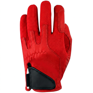 Red Breathable Genuine Leather Golf <b>Glove</b> Right Hand <b>Touchscreen</b> Compatible Snap Closure <b>Men</b> Sports - Product Image 1