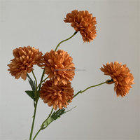L-319 Orange Automne 5 Têtes Fleurs Artificielles en Soie Pompon pour Centres de Table de Mariage d'Automne Fourniture en Gros