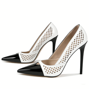 รองเท้าส้นสูงแบบเปิดส้นสำหรับผู้หญิง ดีไซน์เซ็กซี่ ปลายแหลม ตกแต่งแบบ Patchwork ส้นบาง  ทรงสวย ใส่สบาย ไซส์ใหญ่ 45 - Product Image 6