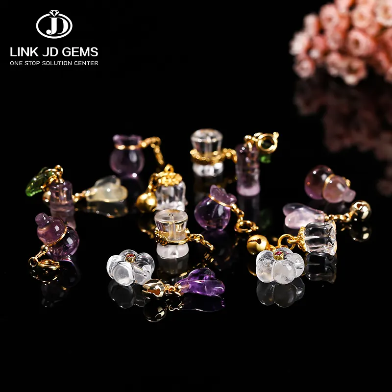 JD GEMS Natural Stone Amethyst Rock Quartz Agate Multishape Copper Buckle Pendants for Necklace Jewelry Making Accessories