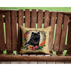 Coussin décoratif noir Chow Chow et fleurs - Product Image 6